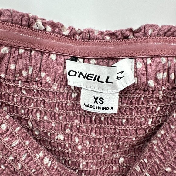 O'Neill Alicia Polka Dot Pink Smocked Strapless Wide Cropped Pants XS Jumpsuit - Picture 5 of 9